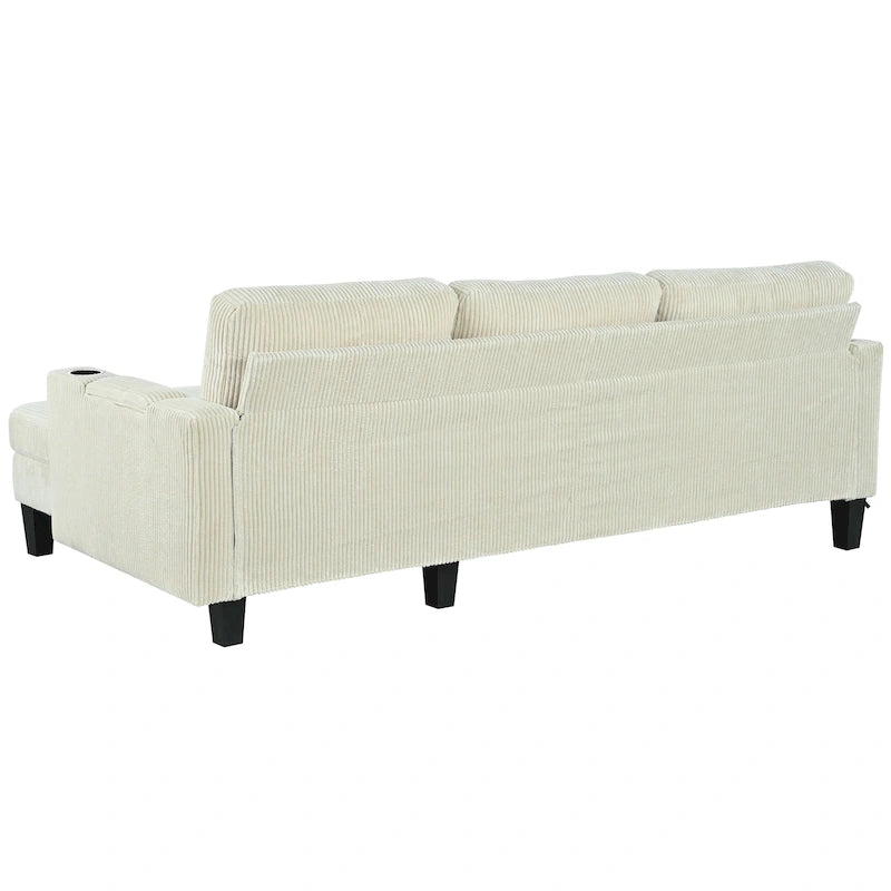 Christopher Knight Home - Reversible Stoff Schlafsofa L-förmig mit Stauraum-Recamiere, USB-Anschlüssen und Getränkehaltern