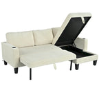 Christopher Knight Home - Reversible Stoff Schlafsofa L-förmig mit Stauraum-Recamiere, USB-Anschlüssen und Getränkehaltern