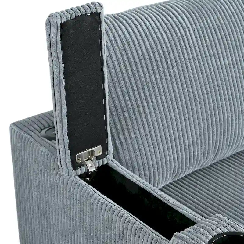 Christopher Knight Home - Reversible Stoff Schlafsofa L-förmig mit Stauraum-Recamiere, USB-Anschlüssen und Getränkehaltern