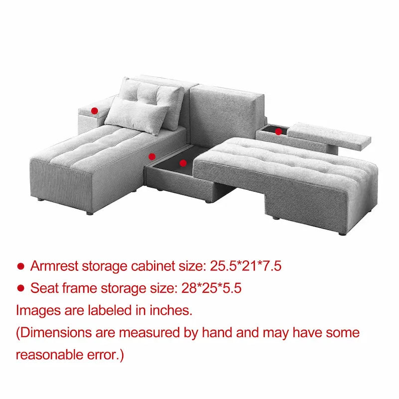 GDFStudio - Emerson Modulares Kordsamt-3-Sitzer-Sofa mit Stauraum und anpassbarem Design