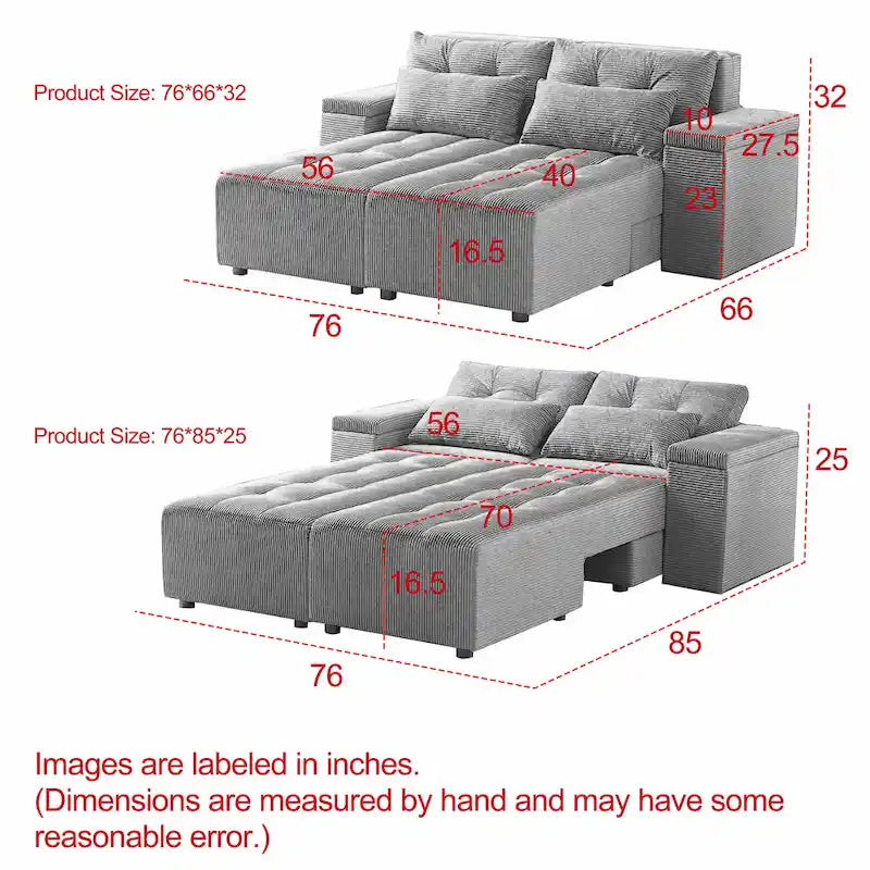 GDFStudio - Emerson Modulares Kordsamt-3-Sitzer-Sofa mit Stauraum und anpassbarem Design