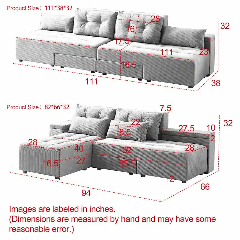 GDFStudio - Emerson Modulares Kordsamt-3-Sitzer-Sofa mit Stauraum und anpassbarem Design