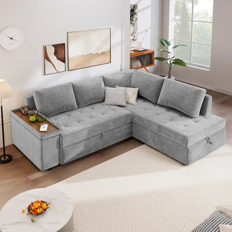 Christopher Knight Home – Miranda umwandelbares Sektionssofa aus Polyester mit Stauraum und wendbarem Tablett