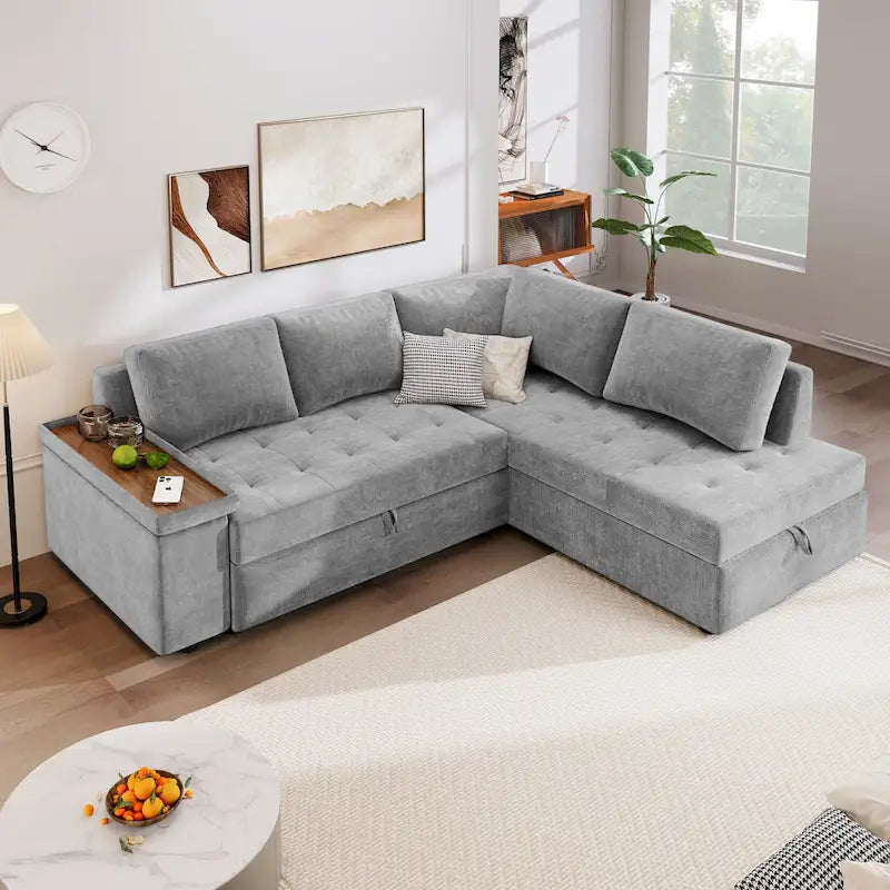 Christopher Knight Home – Miranda umwandelbares Sektionssofa aus Polyester mit Stauraum und wendbarem Tablett