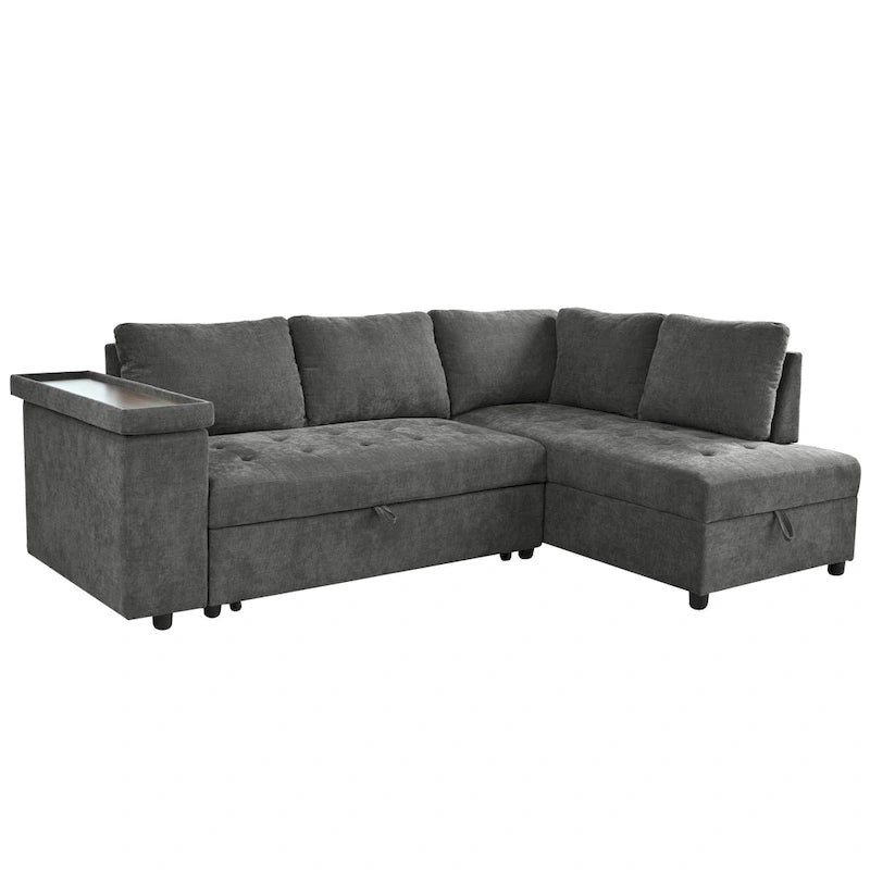 Christopher Knight Home – Miranda umwandelbares Sektionssofa aus Polyester mit Stauraum und wendbarem Tablett