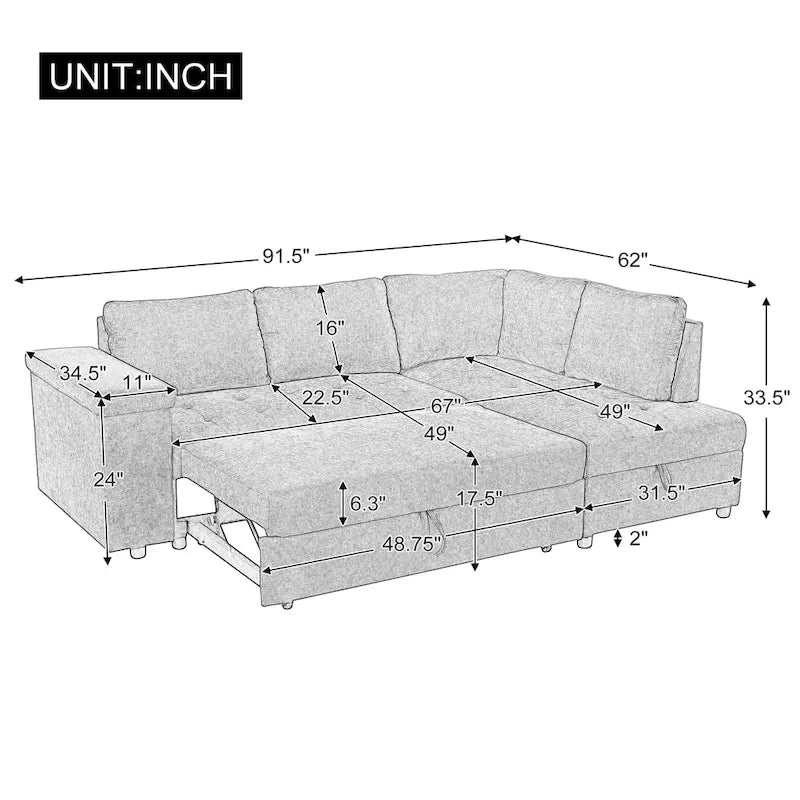 Christopher Knight Home – Miranda umwandelbares Sektionssofa aus Polyester mit Stauraum und wendbarem Tablett
