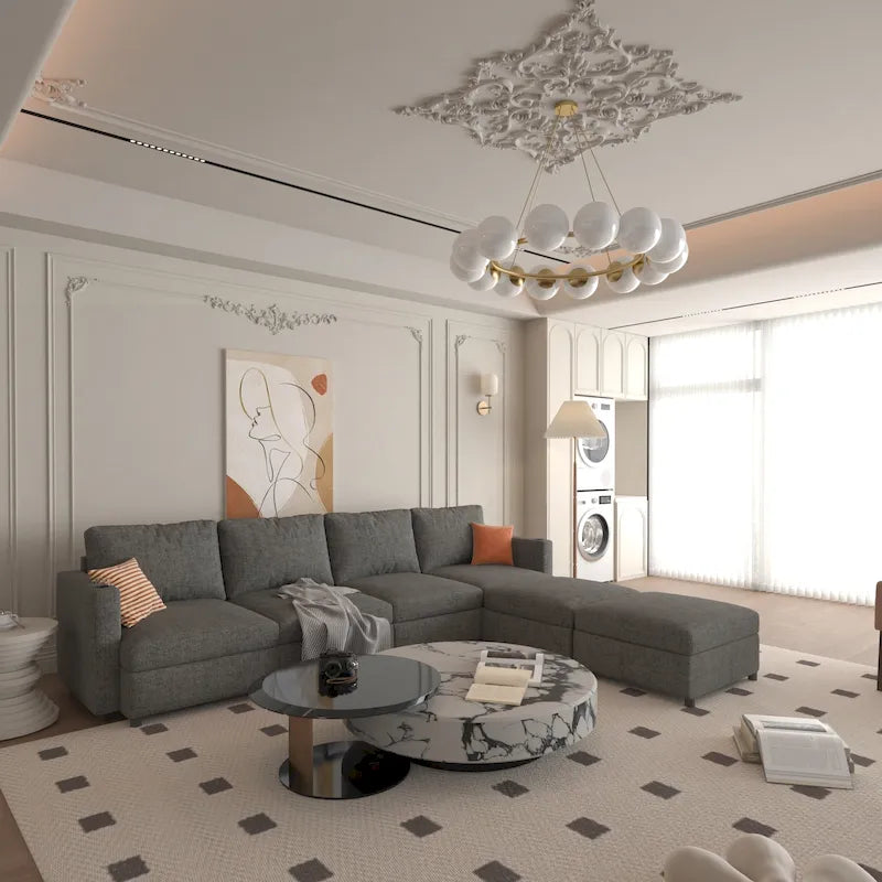 Christopher Knight Home - Stellar modulares U-förmiges Schlafsofa mit Stauraum, 6 Sitze, Ottoman und Chenille-Stoff