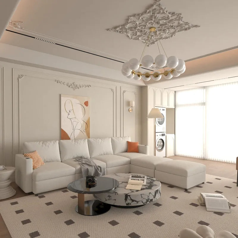 Christopher Knight Home - Stellar modulares U-förmiges Schlafsofa mit Stauraum, 6 Sitze, Ottoman und Chenille-Stoff
