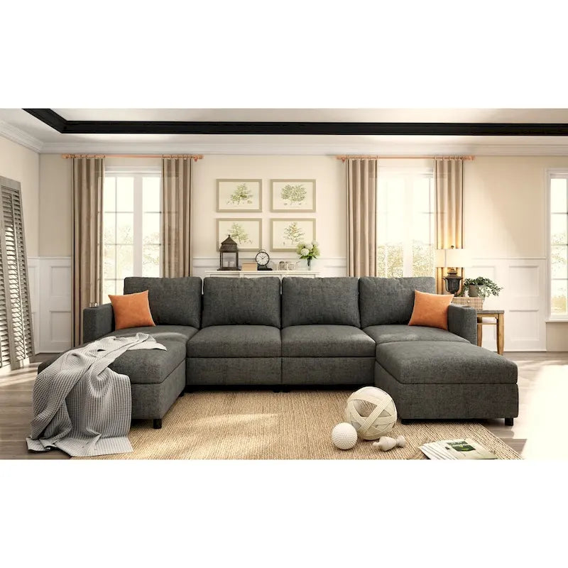 Christopher Knight Home - Stellar modulares U-förmiges Schlafsofa mit Stauraum, 6 Sitze, Ottoman und Chenille-Stoff
