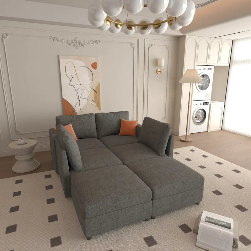 Christopher Knight Home - Stellar modulares U-förmiges Schlafsofa mit Stauraum, 6 Sitze, Ottoman und Chenille-Stoff