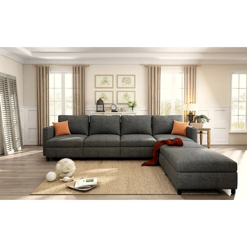 Christopher Knight Home - Stellar modulares U-förmiges Schlafsofa mit Stauraum, 6 Sitze, Ottoman und Chenille-Stoff