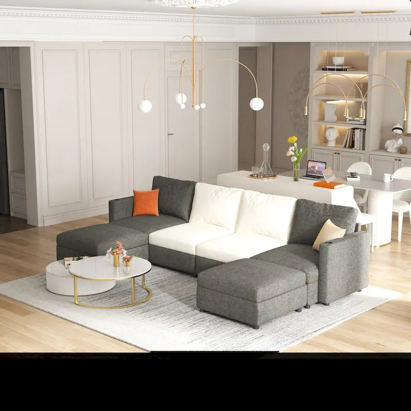 Christopher Knight Home - Stellar modulares U-förmiges Schlafsofa mit Stauraum, 6 Sitze, Ottoman und Chenille-Stoff