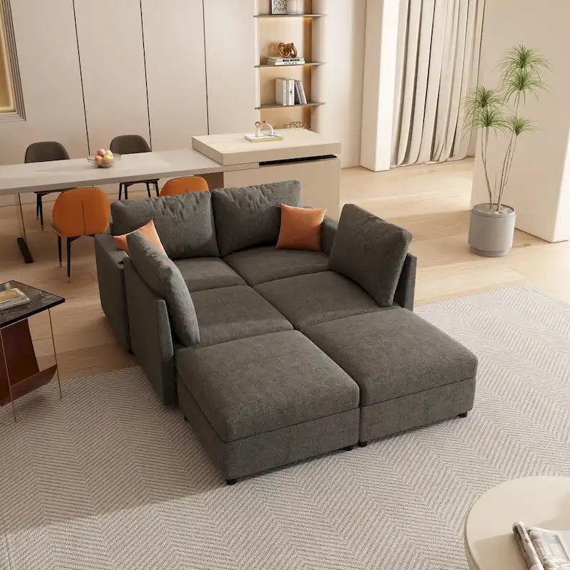 Christopher Knight Home - Stellar modulares U-förmiges Schlafsofa mit Stauraum, 6 Sitze, Ottoman und Chenille-Stoff