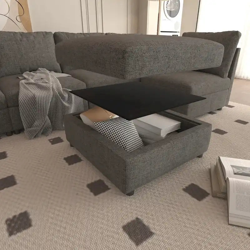Christopher Knight Home - Stellar modulares U-förmiges Schlafsofa mit Stauraum, 6 Sitze, Ottoman und Chenille-Stoff