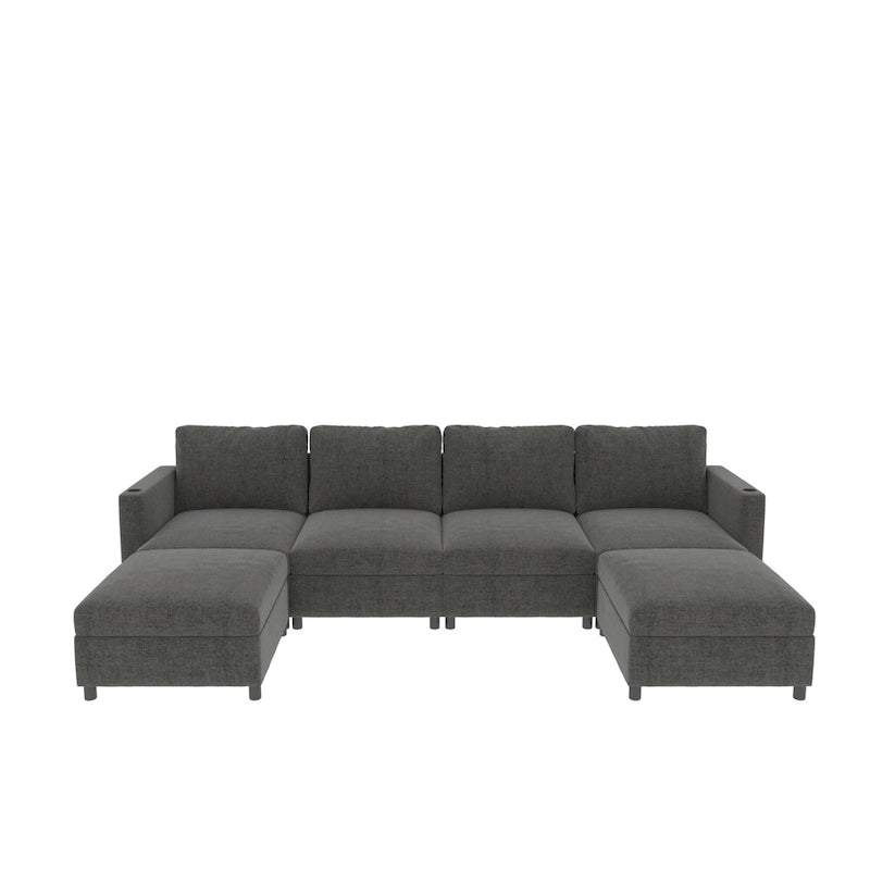 Christopher Knight Home - Stellar modulares U-förmiges Schlafsofa mit Stauraum, 6 Sitze, Ottoman und Chenille-Stoff