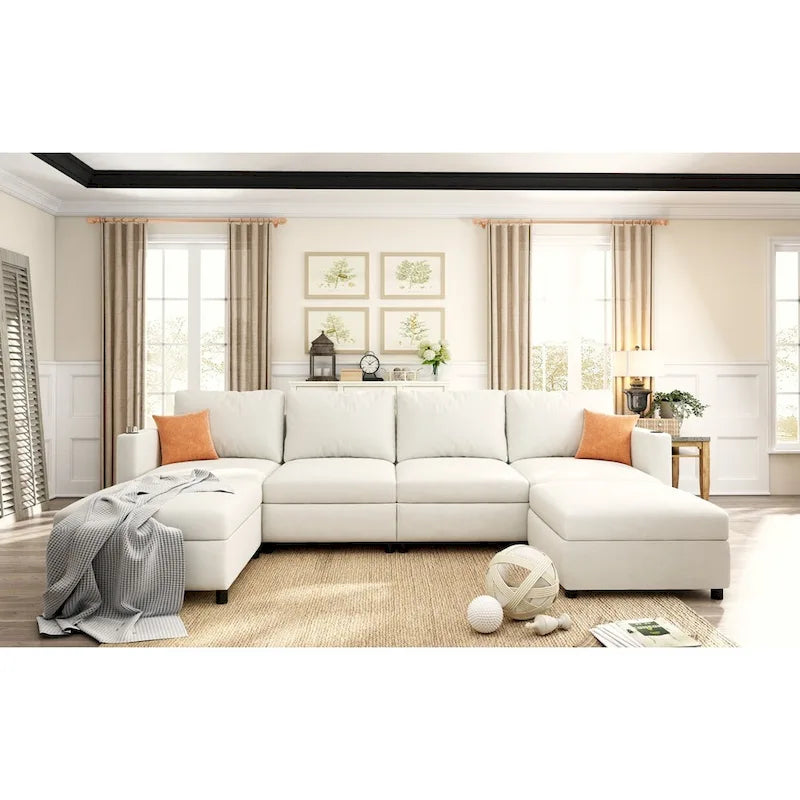 Christopher Knight Home - Stellar modulares U-förmiges Schlafsofa mit Stauraum, 6 Sitze, Ottoman und Chenille-Stoff