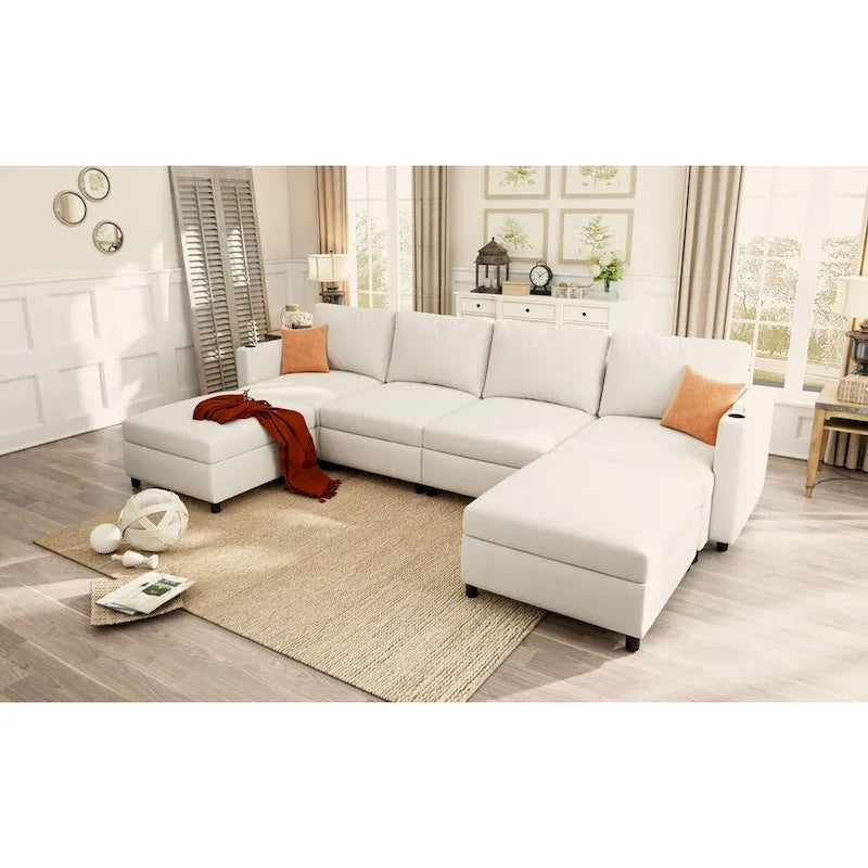 Christopher Knight Home - Stellar modulares U-förmiges Schlafsofa mit Stauraum, 6 Sitze, Ottoman und Chenille-Stoff