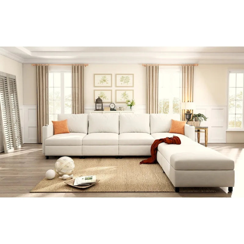 Christopher Knight Home - Stellar modulares U-förmiges Schlafsofa mit Stauraum, 6 Sitze, Ottoman und Chenille-Stoff