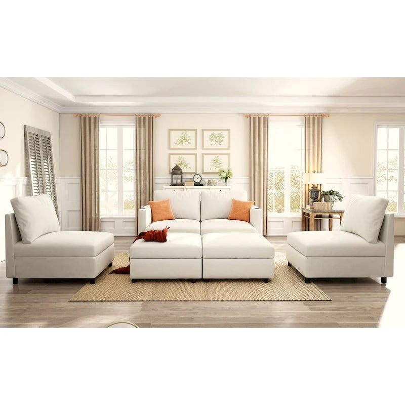 Christopher Knight Home - Stellar modulares U-förmiges Schlafsofa mit Stauraum, 6 Sitze, Ottoman und Chenille-Stoff