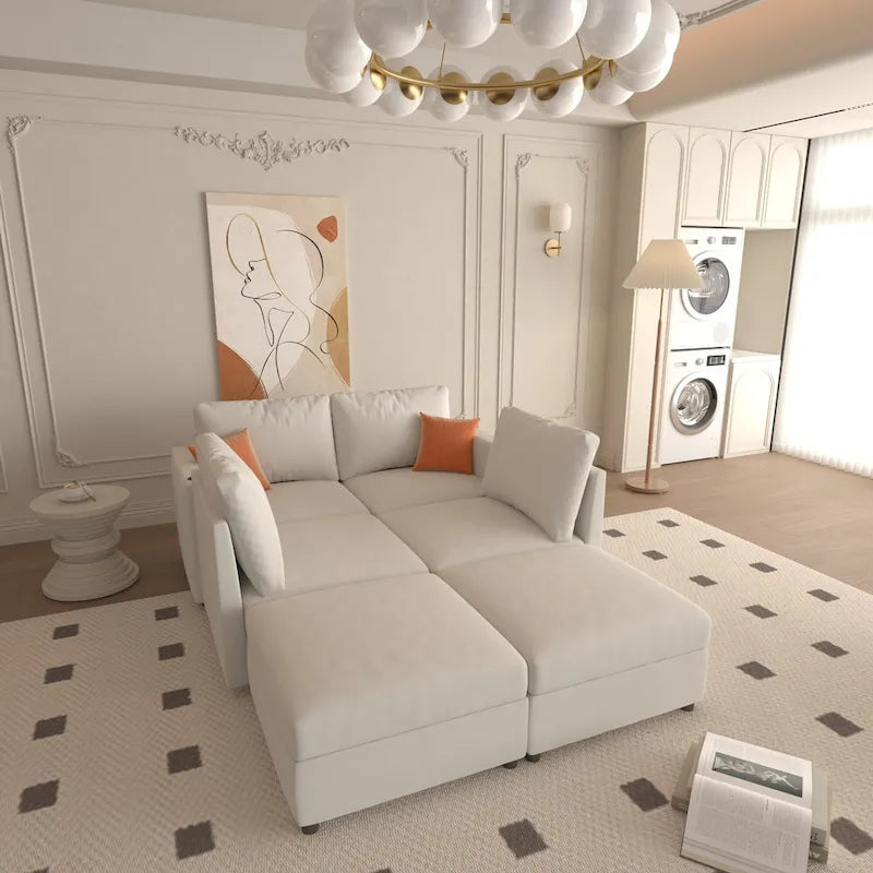 Christopher Knight Home - Stellar modulares U-förmiges Schlafsofa mit Stauraum, 6 Sitze, Ottoman und Chenille-Stoff