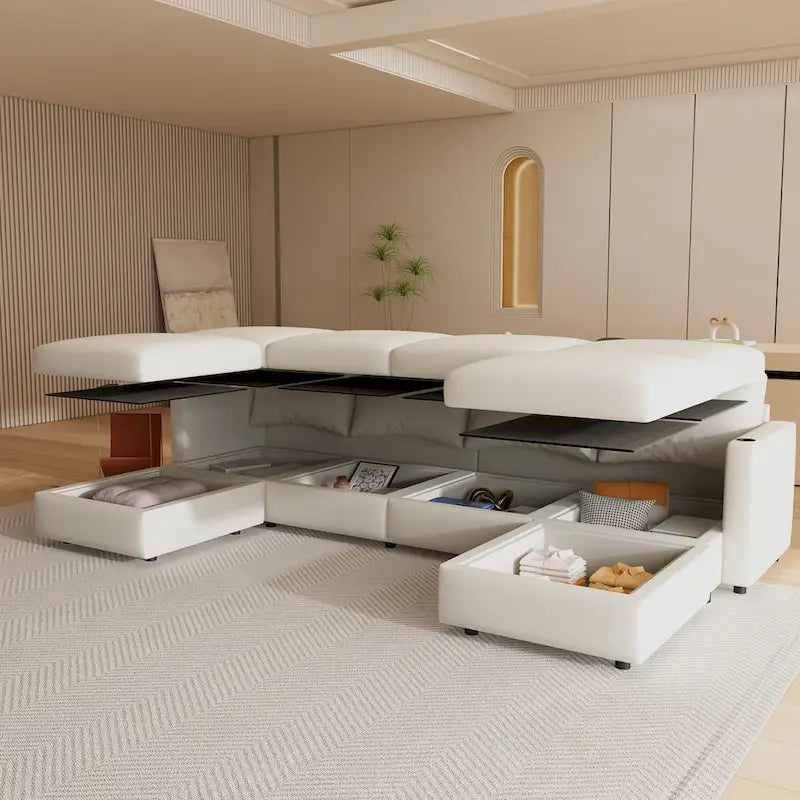Christopher Knight Home - Stellar modulares U-förmiges Schlafsofa mit Stauraum, 6 Sitze, Ottoman und Chenille-Stoff