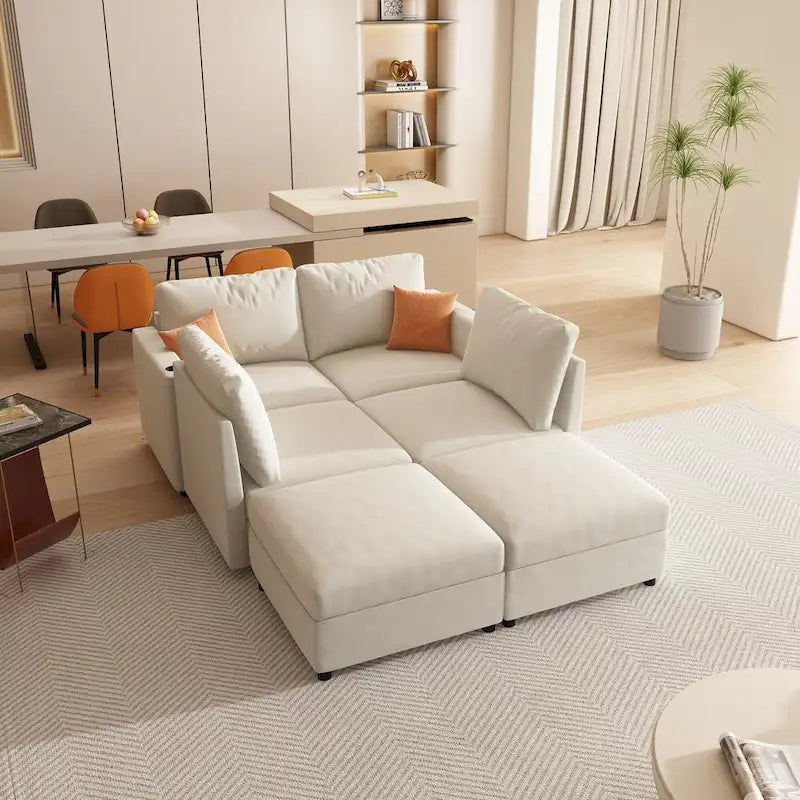 Christopher Knight Home - Stellar modulares U-förmiges Schlafsofa mit Stauraum, 6 Sitze, Ottoman und Chenille-Stoff