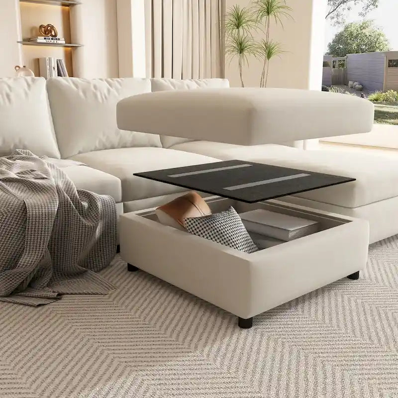Christopher Knight Home - Stellar modulares U-förmiges Schlafsofa mit Stauraum, 6 Sitze, Ottoman und Chenille-Stoff