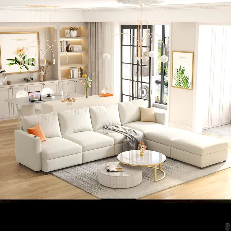 Christopher Knight Home - Stellar modulares U-förmiges Schlafsofa mit Stauraum, 6 Sitze, Ottoman und Chenille-Stoff