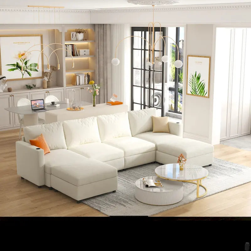 Christopher Knight Home - Stellar modulares U-förmiges Schlafsofa mit Stauraum, 6 Sitze, Ottoman und Chenille-Stoff