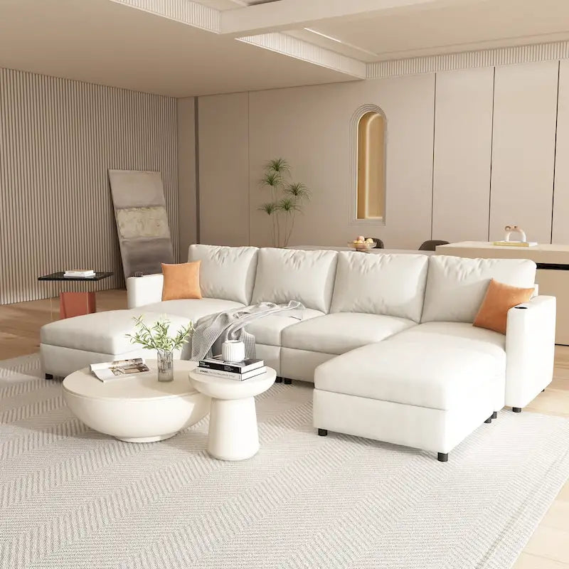 Christopher Knight Home - Stellar modulares U-förmiges Schlafsofa mit Stauraum, 6 Sitze, Ottoman und Chenille-Stoff