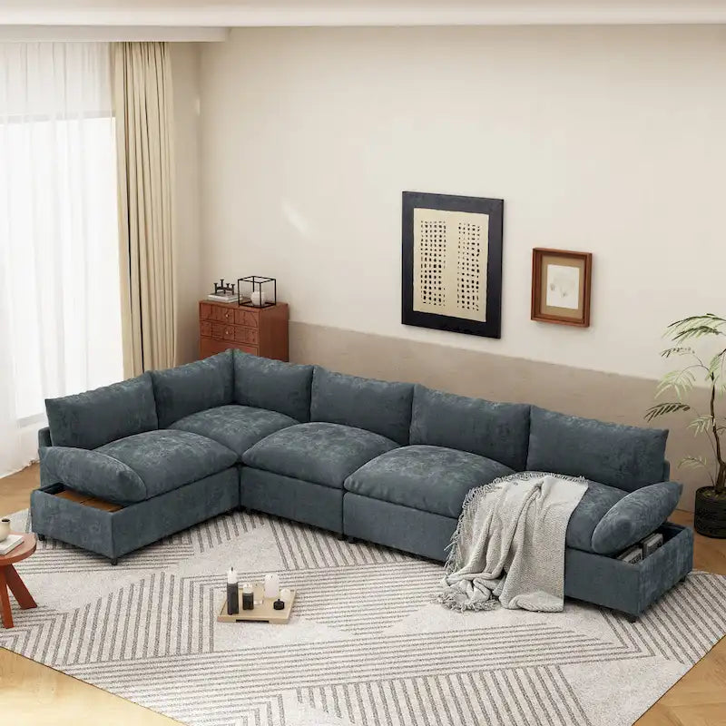 Christopher Knight Home – Harper 115 modulares Polstersofa mit Plüschkissen und versteckten Staufächern