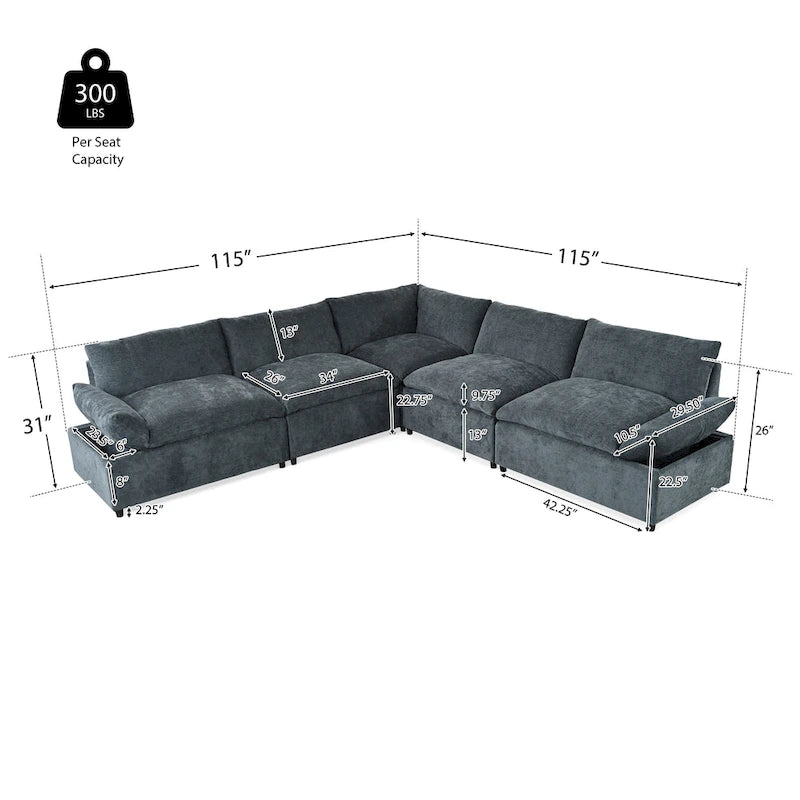 Christopher Knight Home – Harper 115 modulares Polstersofa mit Plüschkissen und versteckten Staufächern