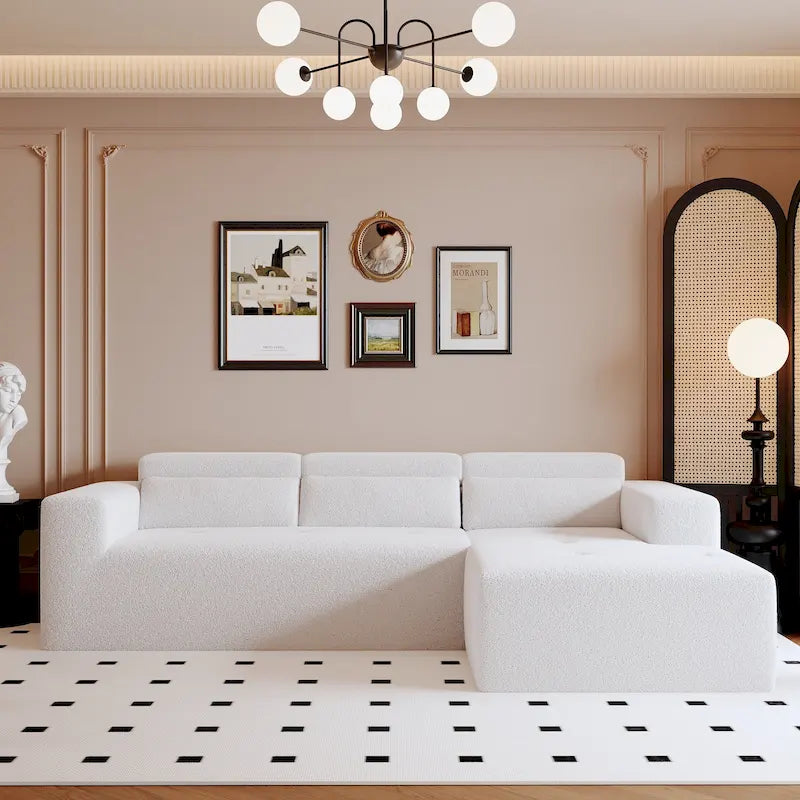 Christopher Knight Home - 109 Modernes modulares Sektionssofa, L-förmige Couch aus Teddy-Stoff mit Recamiere und Kissen