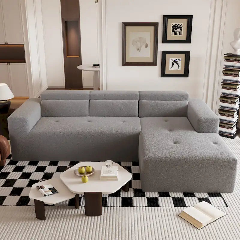Christopher Knight Home - 109 Modernes modulares Sektionssofa, L-förmige Couch aus Teddy-Stoff mit Recamiere und Kissen