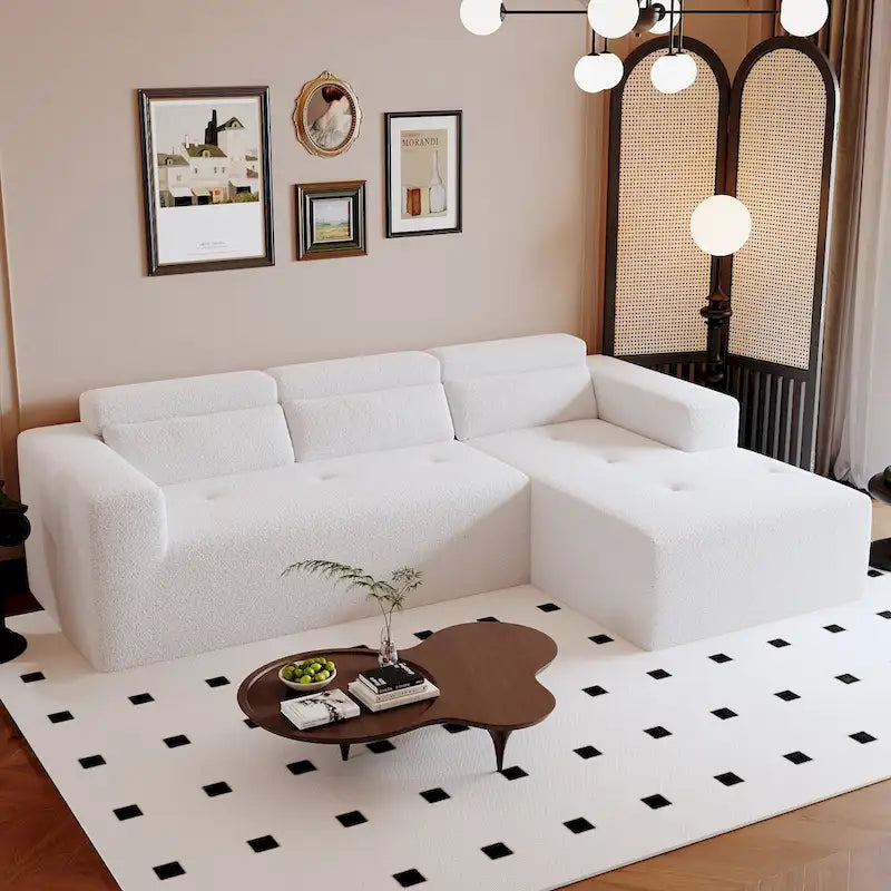 Christopher Knight Home - 109 Modernes modulares Sektionssofa, L-förmige Couch aus Teddy-Stoff mit Recamiere und Kissen