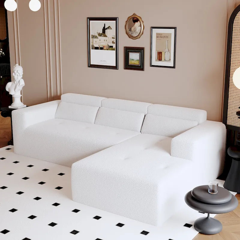 Christopher Knight Home - 109 Modernes modulares Sektionssofa, L-förmige Couch aus Teddy-Stoff mit Recamiere und Kissen