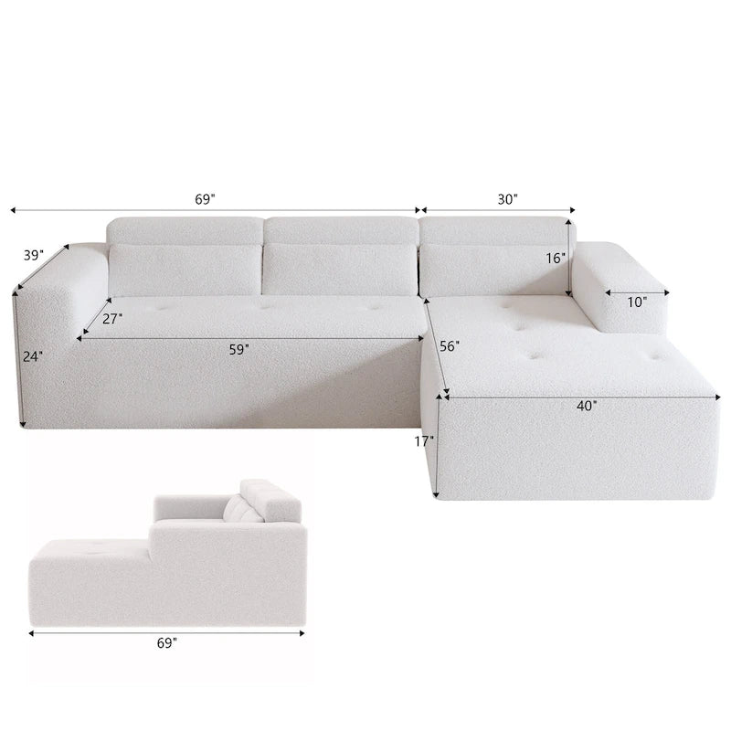 Christopher Knight Home - 109 Modernes modulares Sektionssofa, L-förmige Couch aus Teddy-Stoff mit Recamiere und Kissen