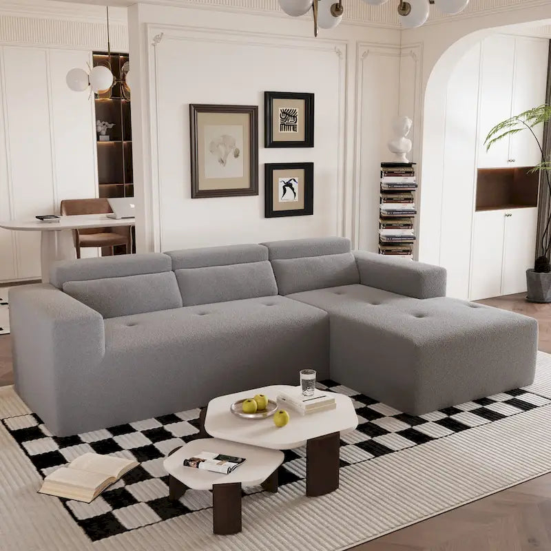 Christopher Knight Home - 109 Modernes modulares Sektionssofa, L-förmige Couch aus Teddy-Stoff mit Recamiere und Kissen