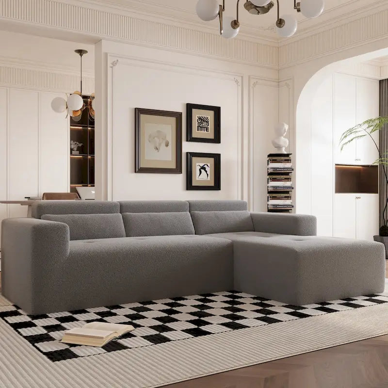Christopher Knight Home - 109 Modernes modulares Sektionssofa, L-förmige Couch aus Teddy-Stoff mit Recamiere und Kissen