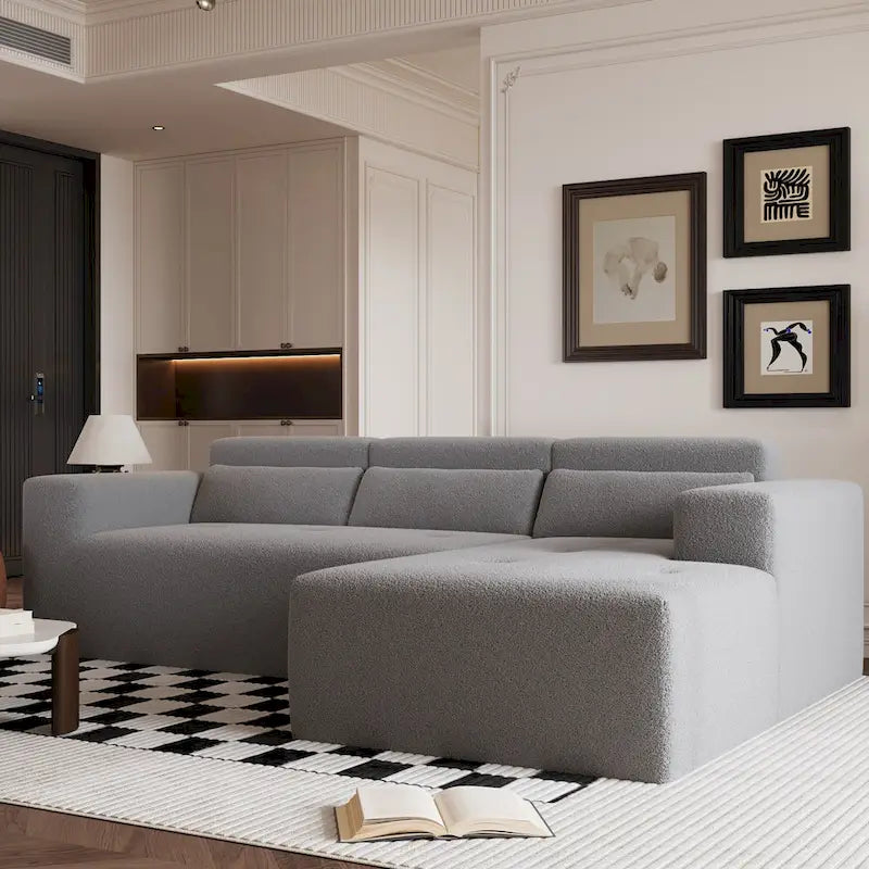Christopher Knight Home - 109 Modernes modulares Sektionssofa, L-förmige Couch aus Teddy-Stoff mit Recamiere und Kissen
