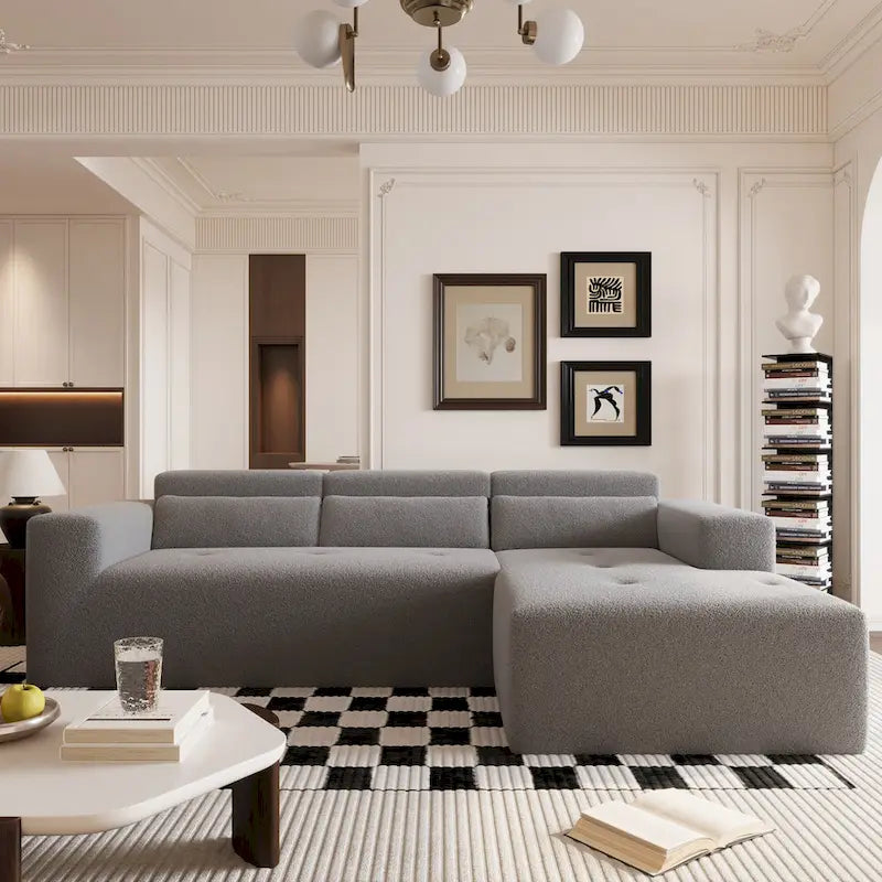 Christopher Knight Home - 109 Modernes modulares Sektionssofa, L-förmige Couch aus Teddy-Stoff mit Recamiere und Kissen