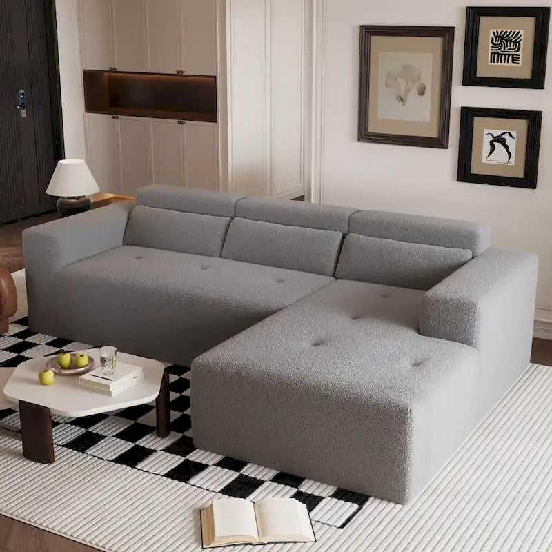 Christopher Knight Home - 109 Modernes modulares Sektionssofa, L-förmige Couch aus Teddy-Stoff mit Recamiere und Kissen