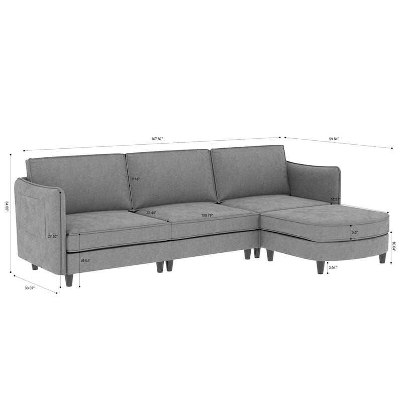 Christopher Knight Home - Benjamin Geräumiges 3-Sitzer L-förmiges Sofa mit beweglicher Ottomane und Aufbewahrungstaschen