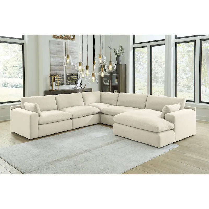 Signature Design by Ashley Elyza Elfenbeinfarbenes 5-teiliges Sektionalsofa mit Chaiselongue – 135B x 135T x 36H