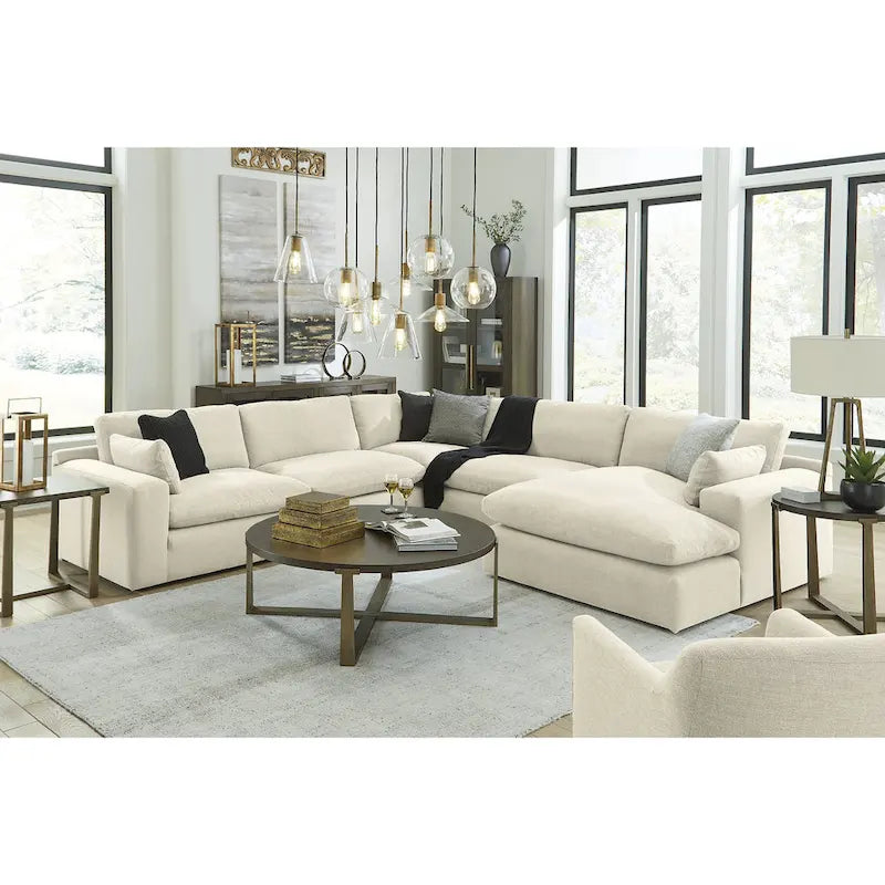 Signature Design by Ashley Elyza Elfenbeinfarbenes 5-teiliges Sektionalsofa mit Chaiselongue – 135B x 135T x 36H