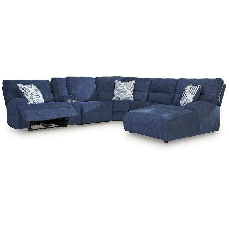 Signature Design by Ashley Acklen Place Blue 6-teiliges elektrisches Relaxsofa mit Chaiselongue – 137B x 124T x 42H