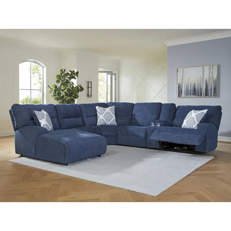 Signature Design by Ashley Acklen Place Blue 6-teiliges elektrisches Relaxsofa mit Chaiselongue – 137B x 124T x 42H