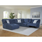 Signature Design by Ashley Acklen Place Blue 6-teiliges elektrisches Relaxsofa mit Chaiselongue – 137B x 124T x 42H