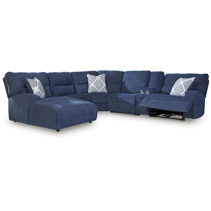Signature Design by Ashley Acklen Place Blue 6-teiliges elektrisches Relaxsofa mit Chaiselongue – 137B x 124T x 42H