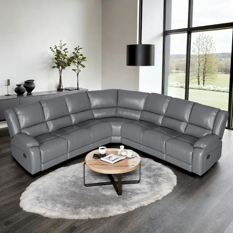 129W 7-Sitzer Kunstleder manueller Recliner Großes Sektionssofa mit Relaxfunktion